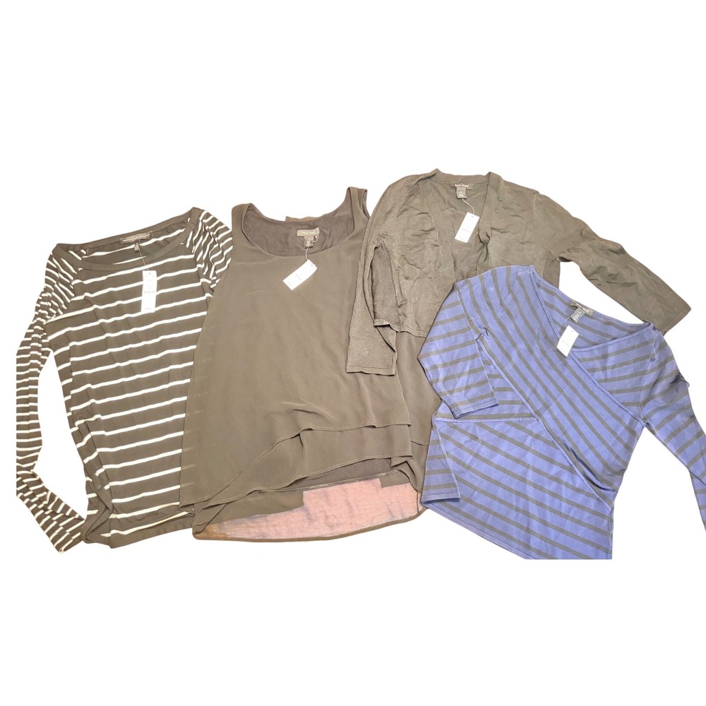 White House Black Market Tops Lot Womens Size M Black Blue Striped NWT 4pc - Picture 1 of 6